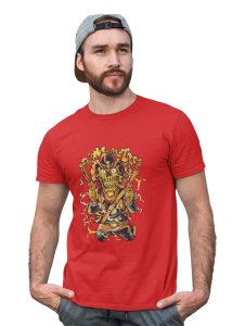The Cowboy Red Round Neck Cotton Half Sleeved T-Shirt with Printed Graphics