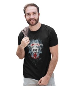 Forever Black Round Neck Cotton Half Sleeved T-Shirt with Printed Graphics