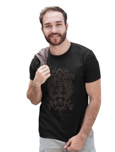 The Royal Eagle Black Round Neck Cotton Half Sleeved T-Shirt with Printed Graphics