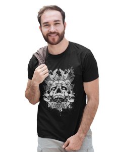 The Strange Craniums Black Round Neck Cotton Half Sleeved T-Shirt with Printed Graphics