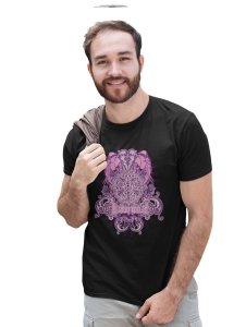 The Power Of Karma Black Round Neck Cotton Half Sleeved T-Shirt with Printed Graphics
