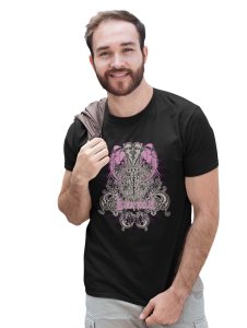 The Karma Black Round Neck Cotton Half Sleeved T-Shirt with Printed Graphics