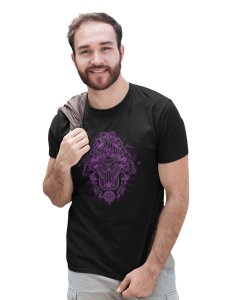 Outlams - Round Neck Tshirt Black Round Neck Cotton Half Sleeved T-Shirt with Printed Graphics