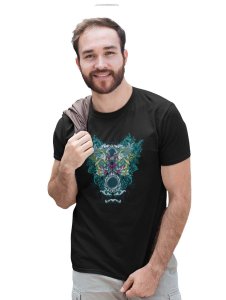Mirror Monster Black Round Neck Cotton Half Sleeved T-Shirt with Printed Graphics