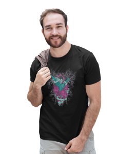 The Shooter And Roses Black Round Neck Cotton Half Sleeved T-Shirt with Printed Graphics