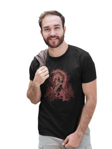 The Knight Black Round Neck Cotton Half Sleeved T-Shirt with Printed Graphics