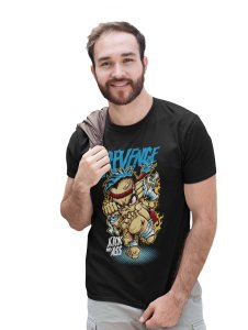 Revenge Black Round Neck Cotton Half Sleeved T-Shirt with Printed Graphics