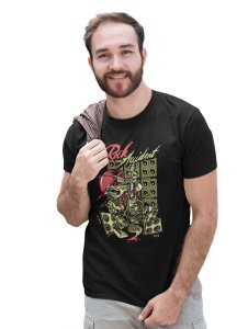 Rock Accident Black Round Neck Cotton Half Sleeved T-Shirt with Printed Graphics