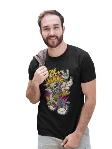 Bone To Rock Black Round Neck Cotton Half Sleeved T-Shirt with Printed Graphics