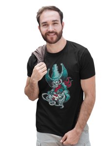 Demon- The Gamer Black Round Neck Cotton Half Sleeved T-Shirt with Printed Graphics