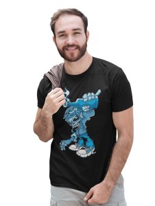 Riotous Cranium Black Round Neck Cotton Half Sleeved T-Shirt with Printed Graphics