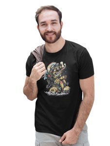 Demon- The Rider Black Round Neck Cotton Half Sleeved T-Shirt with Printed Graphics