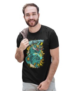 The Wave Monster Graphic Printed Black Cotton Round Neck Half Sleeves Tshirt