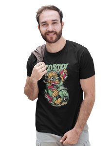 Coscoot Black Round Neck Cotton Half Sleeved T-Shirt with Printed Graphics