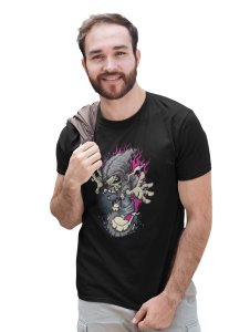 Streets On Fire Black Round Neck Cotton Half Sleeved T-Shirt with Printed Graphics