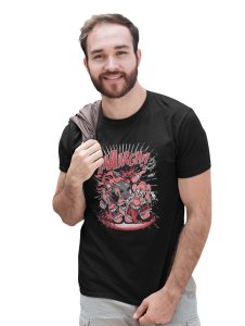 The Monster Bowling Black Round Neck Cotton Half Sleeved T-Shirt with Printed Graphics