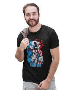 Uncle Sam Black Round Neck Cotton Half Sleeved T-Shirt with Printed Graphics
