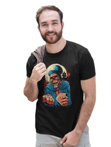 Cards Or Dices? Black Round Neck Cotton Half Sleeved T-Shirt with Printed Graphics