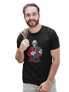 Mozart- The Composer Black Round Neck Cotton Half Sleeved T-Shirt with Printed Graphics