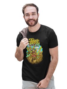 High Jump Kangaroo Black Round Neck Cotton Half Sleeved T-Shirt with Printed Graphics