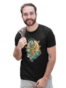 Frankinston's Soccer Black Round Neck Cotton Half Sleeved T-Shirt with Printed Graphics