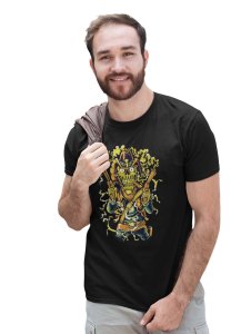 The Cowboy Black Round Neck Cotton Half Sleeved T-Shirt with Printed Graphics