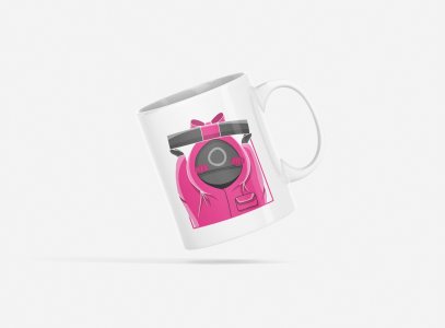 Pink Mask Man With Box- animation themed printed ceramic white coffee and tea mugs/ cups for animation lovers