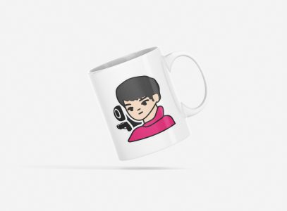 Pink shirt boy - animation themed printed ceramic white coffee and tea mugs/ cups for animation lovers