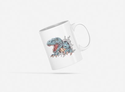 Dinasaur growling - animation themed printed ceramic white coffee and tea mugs/ cups for animation lovers