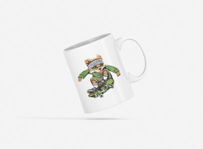 Skate fox - animation themed printed ceramic white coffee and tea mugs/ cups for animation lovers