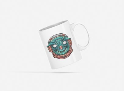 Owl with headphone - animation themed printed ceramic white coffee and tea mugs/ cups for animation lovers