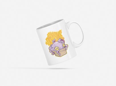Octupus in box - animation themed printed ceramic white coffee and tea mugs/ cups for animation lovers