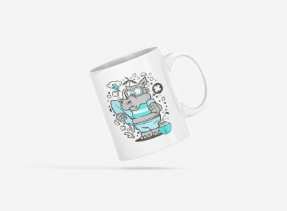 Rhino standing - animation themed printed ceramic white coffee and tea mugs/ cups for animation lovers