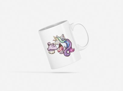 Unicorn smiling - animation themed printed ceramic white coffee and tea mugs/ cups for animation lovers