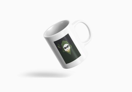 Green hoodie man - animation themed printed ceramic white coffee and tea mugs/ cups for animation lovers