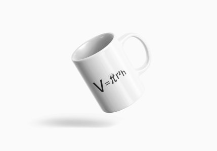 V=PieR2h - formula themed printed ceramic white coffee and tea mugs/ cups for maths lovers