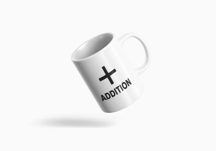 Addition- formula themed printed ceramic white coffee and tea mugs/ cups for maths lovers