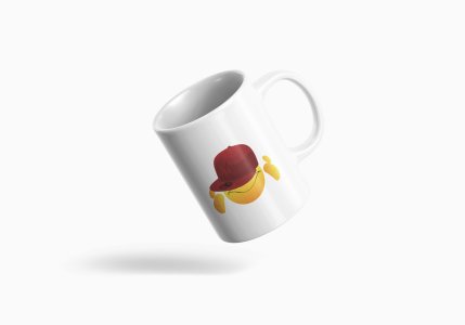 Eyes Covered with Cap Emoji- emoji printed ceramic white coffee and tea mugs/ cups for emoji lover people