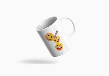 Triplets Emojis- emoji printed ceramic white coffee and tea mugs/ cups for emoji lover people