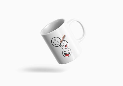 Triplets White Faced Emojis- emoji printed ceramic white coffee and tea mugs/ cups for emoji lover people