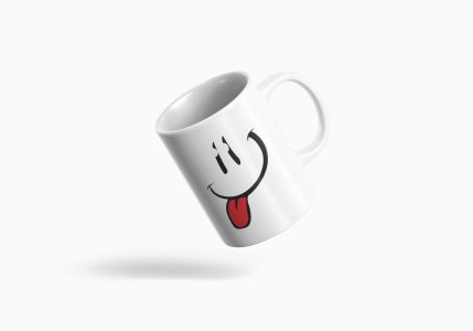 Tougue Twister Emoji- emoji printed ceramic white coffee and tea mugs/ cups for emoji lover people