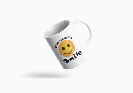 Don't Forget to Smile Emoji- emoji printed ceramic white coffee and tea mugs/ cups for emoji lover people