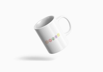 Scribbled Five different Emojis - emoji printed ceramic white coffee and tea mugs/ cups for emoji lover people