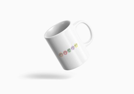 Five Colour Shaded Shapes Emojis - emoji printed ceramic white coffee and tea mugs/ cups for emoji lover people