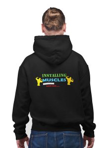 Installing Muscles (BG Green & Blue Text ) printed artswear black hoodies for winter casual wear specially for Men