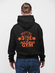 Meet Me At The Gym (BG Orange) printed artswear black hoodies for winter casual wear specially for Men