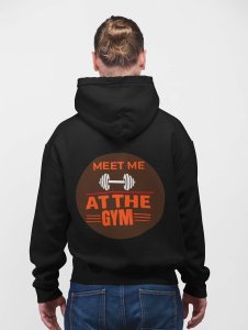 Meet Me At The Gym, 1 Dumble, (BG Orange)  printed artswear black hoodies for winter casual wear specially for Men