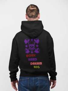 Work Hard, Dream Big, (BG Violet Skull)printed artswear black hoodies for winter casual wear specially for Men
