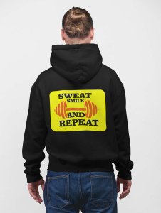 Sweat, Smile And Repeat, (BG Yellow)printed artswear black hoodies for winter casual wear specially for Men