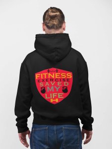 Fitness, Exercise Saved, (Red Shield)printed artswear black hoodies for winter casual wear specially for Men